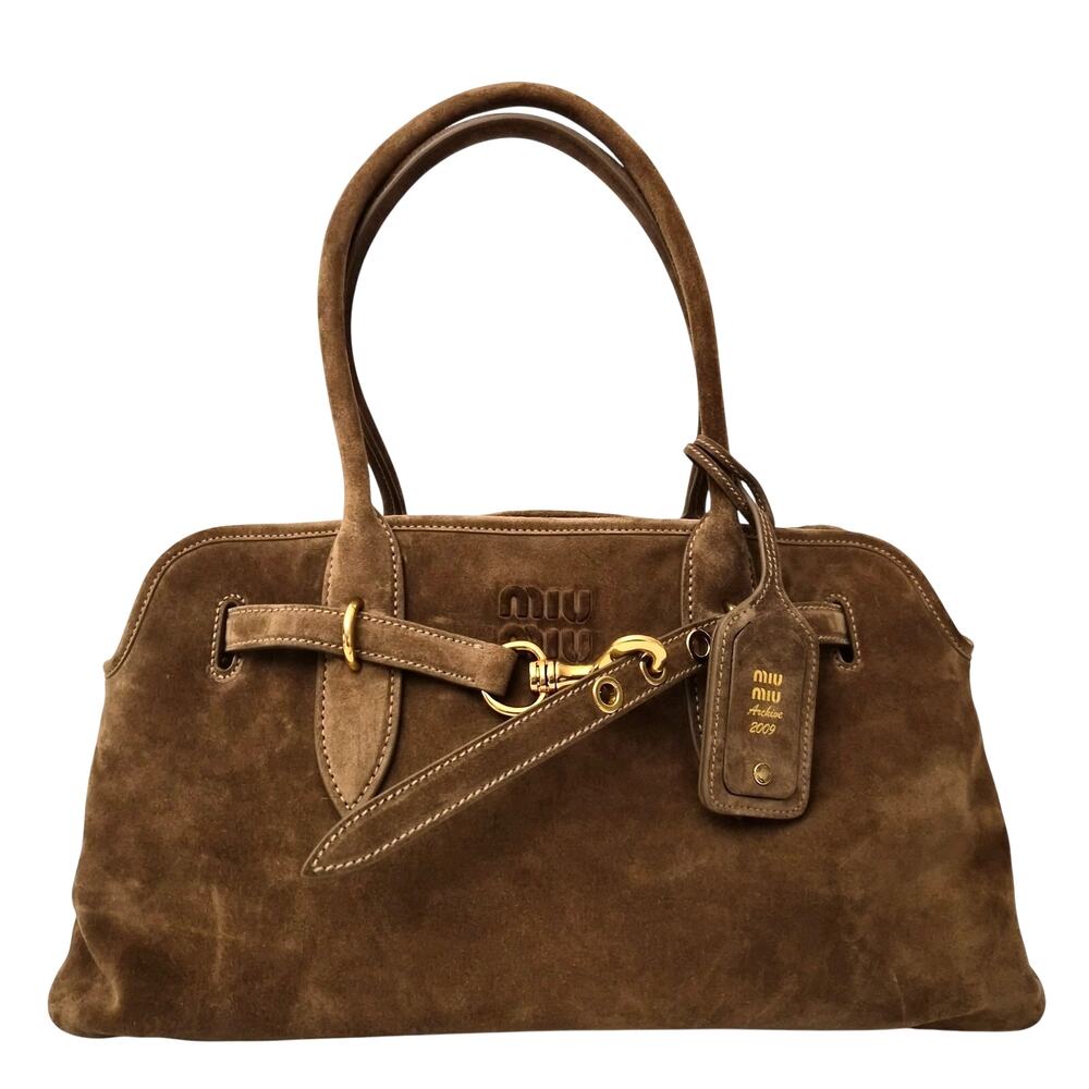 Miu Miu Camoscio Large Aventure Suede Bag Olive Green